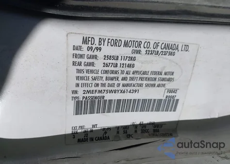 2000 Mercury Grand Marquis Ls из США, поврежденный, VIN 2MEFM75W8YX614391